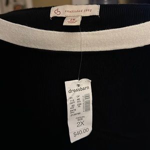 Dress Barn, boatneck sweater. Black with white trim. Tunic length.